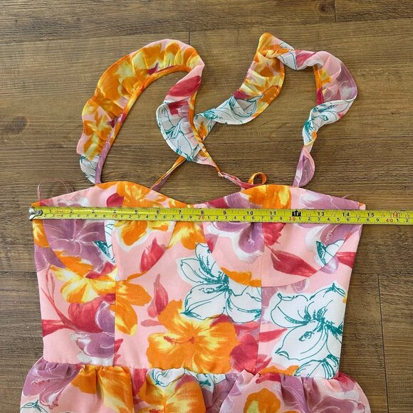 WAYF Womens With Love Tiered Maxi Dress Size XS Pink Tropical Ruffle Sleeveless - Picture 5 of 11